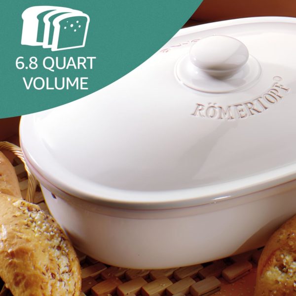 Römertopf Oval Ceramic Bread Freshness Pot_2 Römertopf Oval Ceramic Bread Freshness Pot - 15.7"x11"x7.8" - White