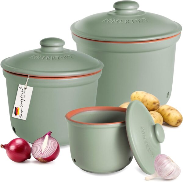 romertopf-storage Freshness Storage Potato Onion Garlic Clay Pot Set of 3 with Lids